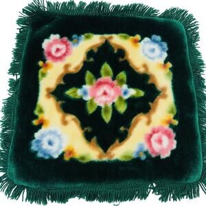 New Vintage 15" Plush Pillow Sham Accent Beige Green Fringe Boho Chic Cottage